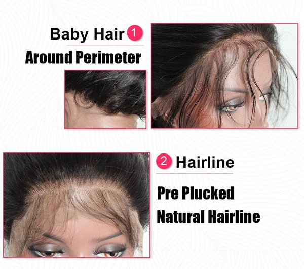 Brazilian Body Wave 360 Lace Frontal Wig with Bangs and Lightly Bleached Knots - Exotic Hair Shop