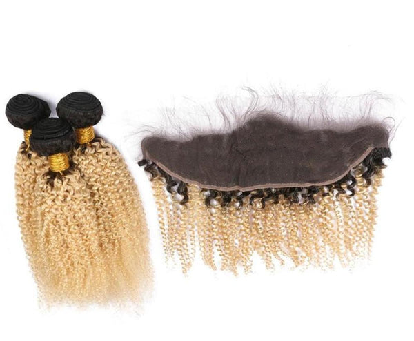 4 Malaysian Exotic Curly Blonde #T1B/613 Bundles with 13x4 Lace Frontal - Exotic Hair Shop