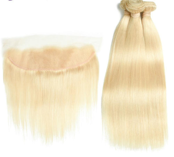 4 Brazilian Straight Blonde #613 Bundles with 13x4 Lace Frontal - Exotic Hair Shop