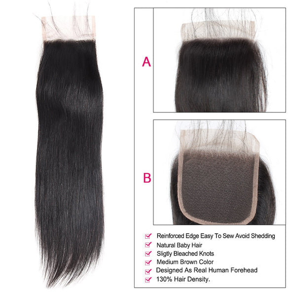 Indian Straight Hair 4"x4" Lace Closure - Exotic Hair Shop