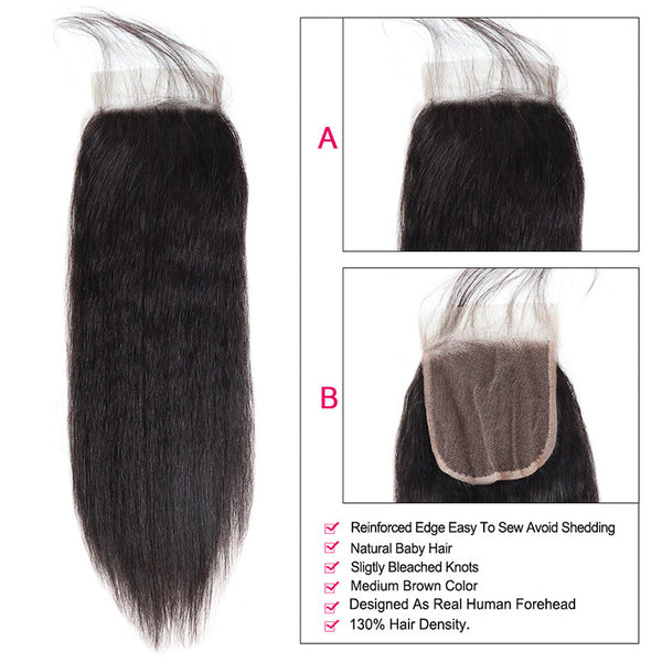 Brazilian Yaki Straight 4"x4" Lace Closure - Exotic Hair Shop